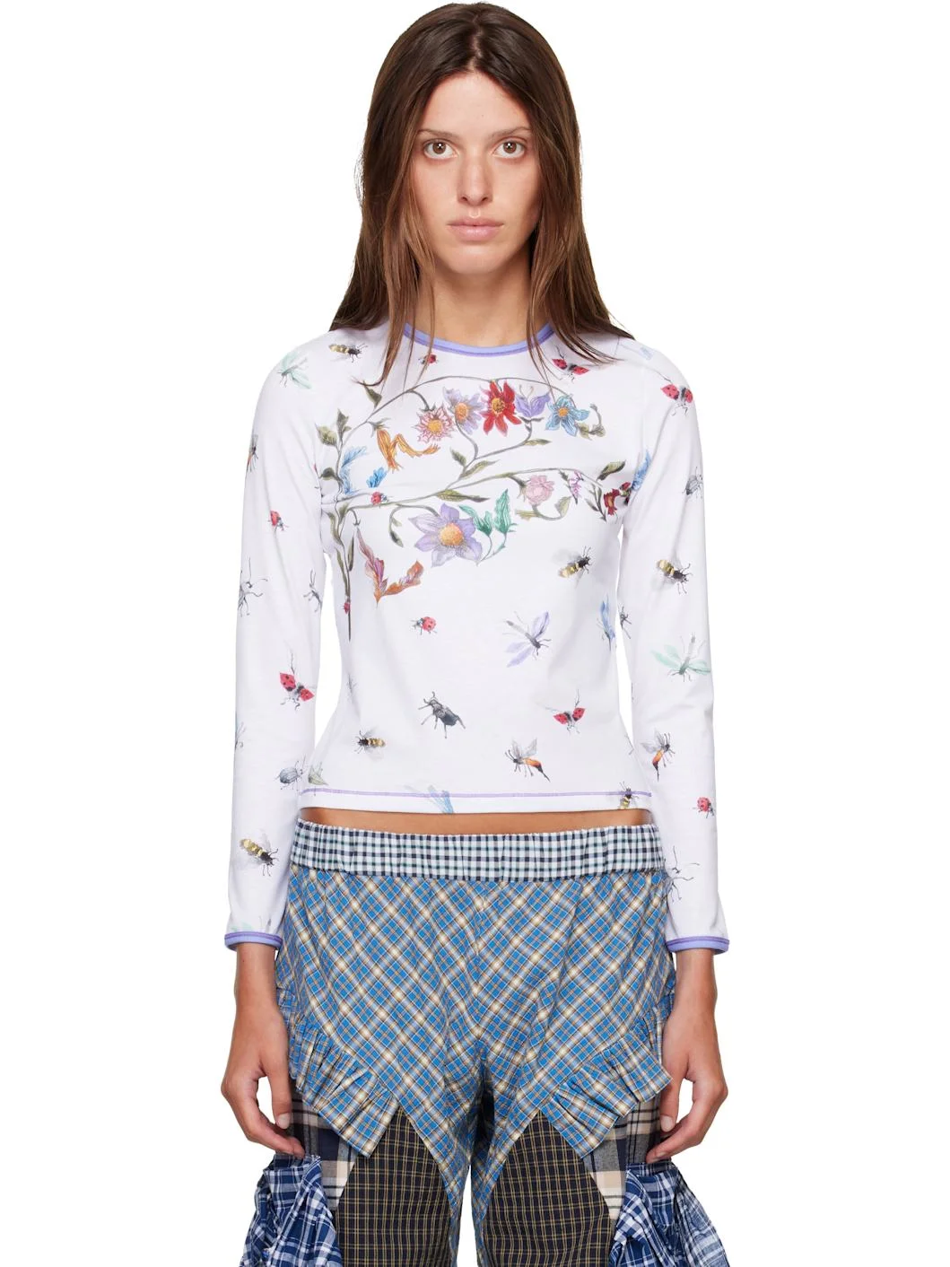 White Floral Buggy Fitted Jersey T-shirt - 1