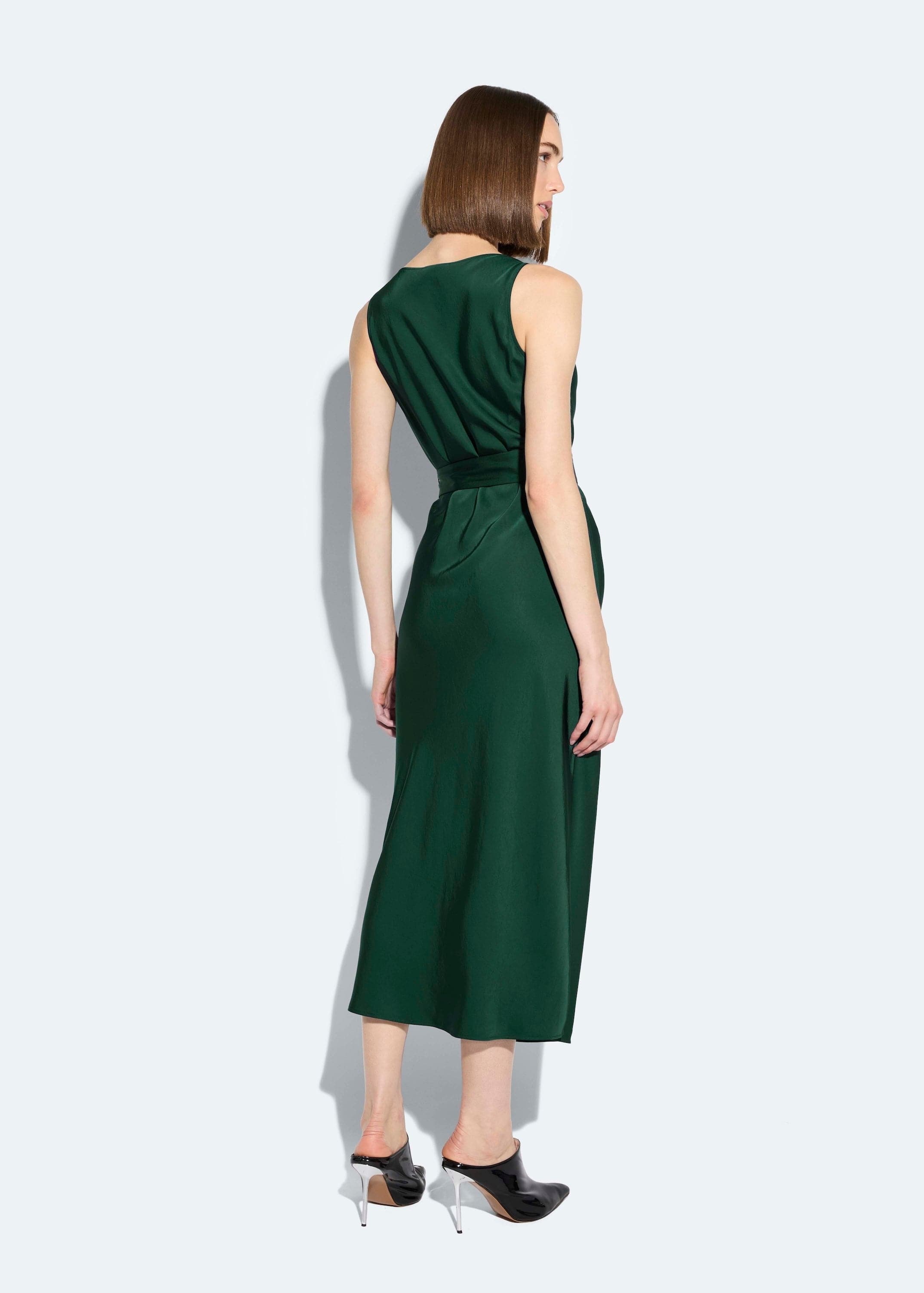 Satin Bias Belted Dress - 3