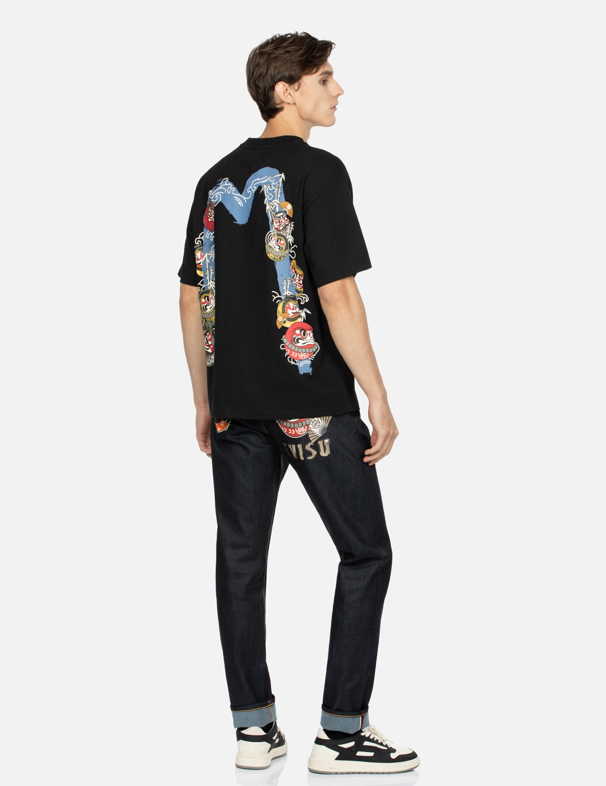 Kumadori Daruma Print Carrot Fit Denim Jeans #2017 - 3