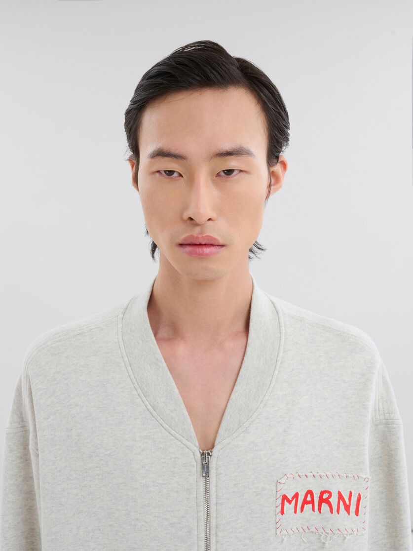 GREY MELANGE COTTON BOMBER WITH MARNI PATCH - 4
