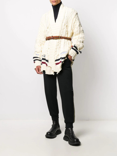 Greg Lauren distressed cable-knit cardigan outlook