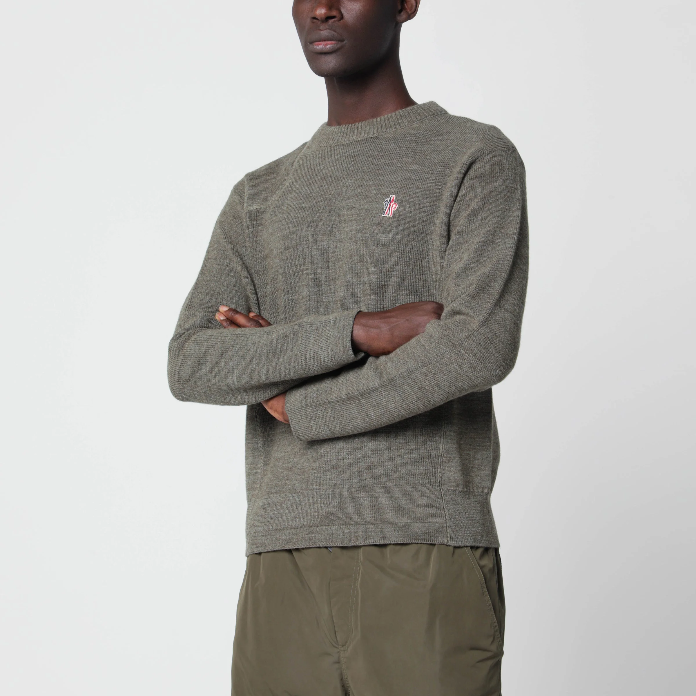 Grey wool sweater with logo patch - 1