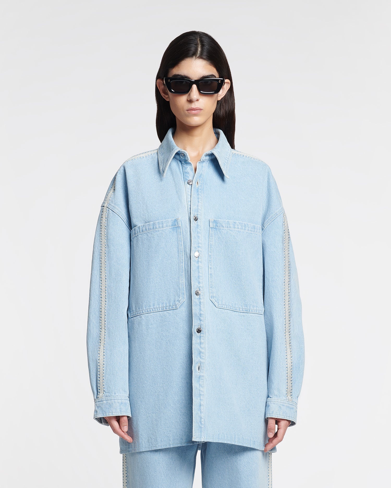 Crochet-Trimmed Denim Shirt - 6
