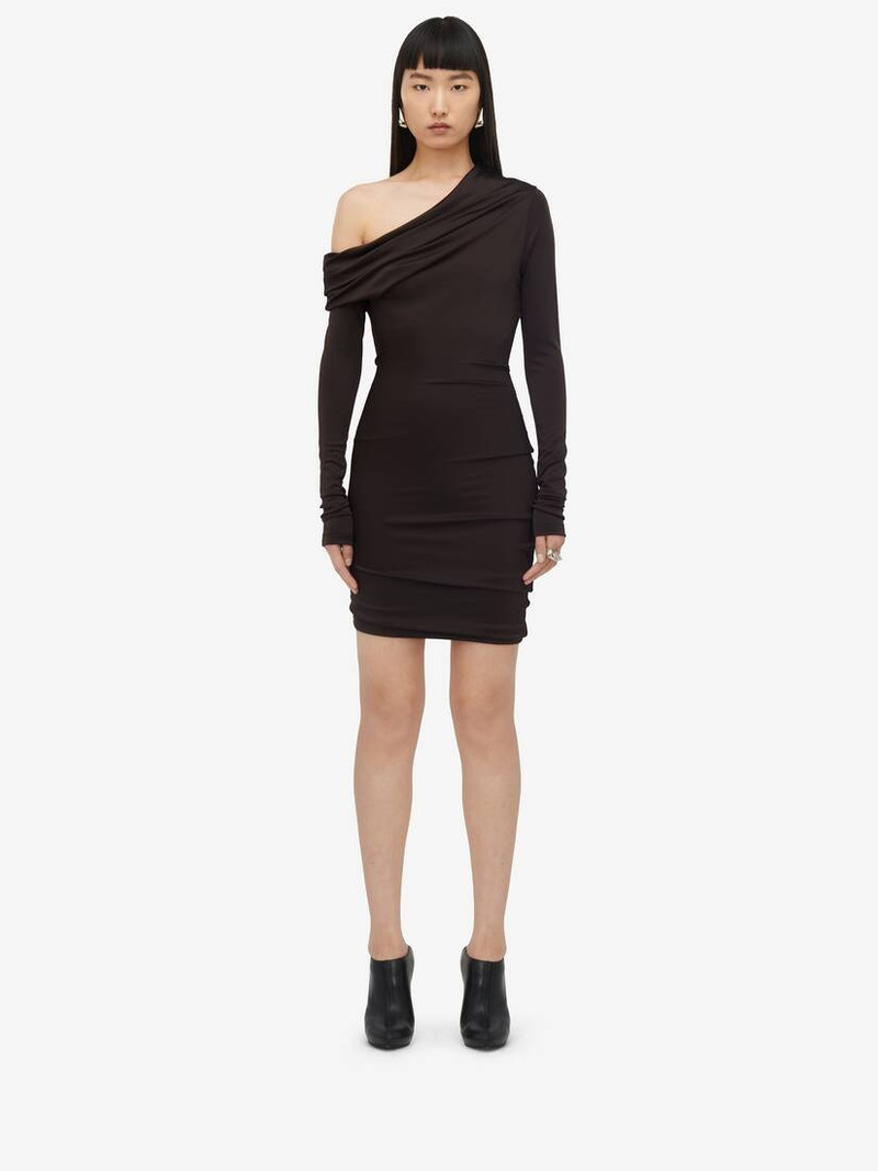 Women's Asymmetric Mini Dress in Ebony 1