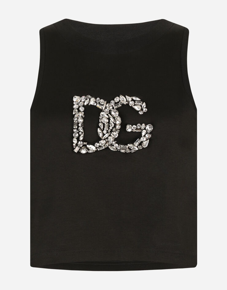 Cropped jersey tank top with crystal DG embellishment - 3