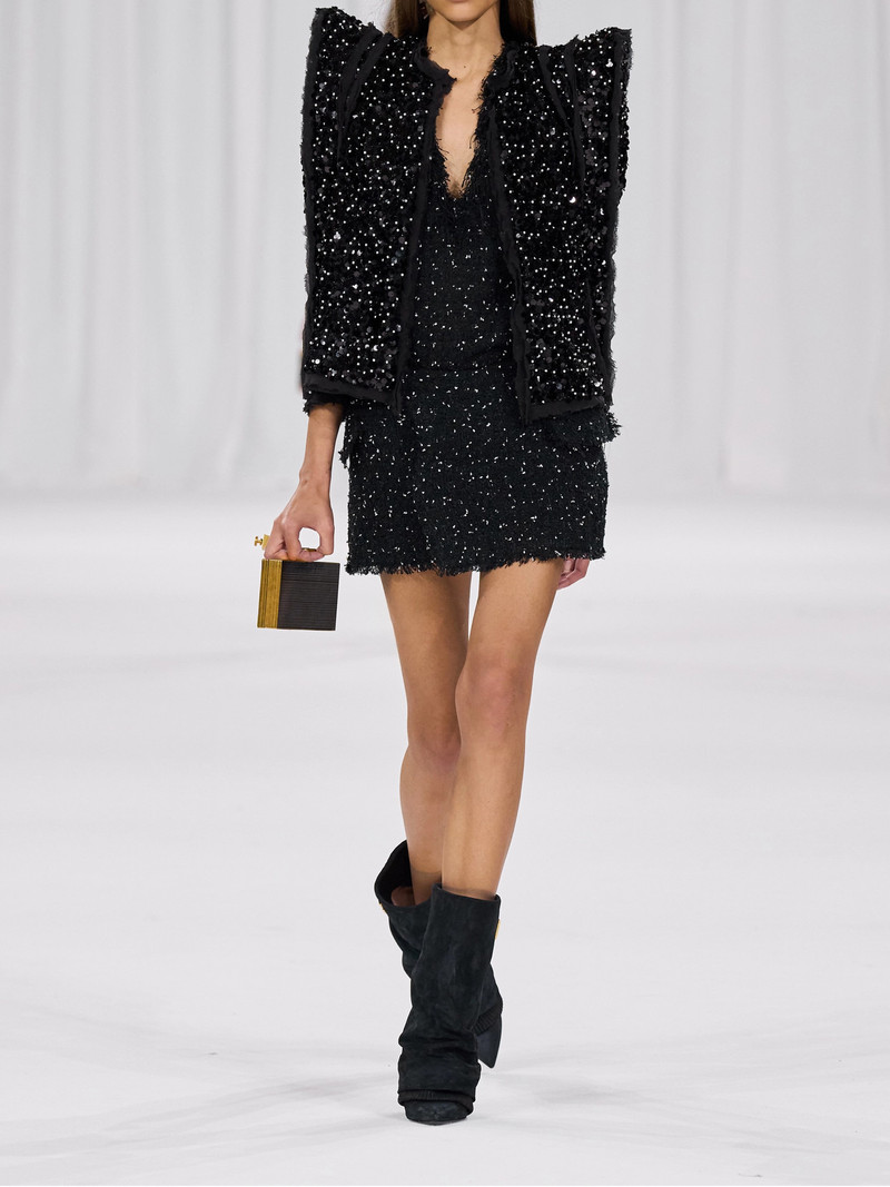 Wrap-effect Sequin-embellished Frayed Tweed Mini Skirt 5
