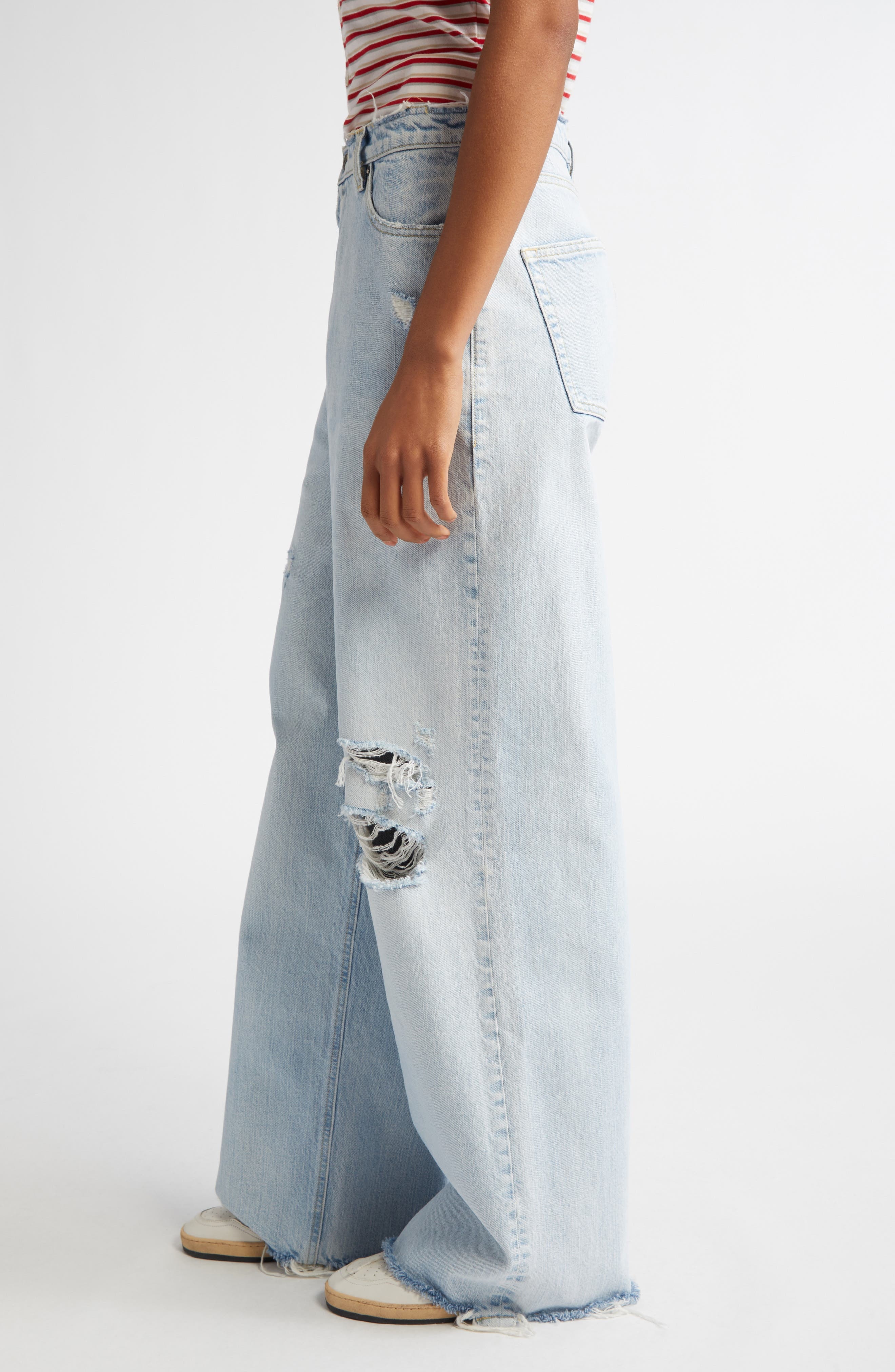 Golden Goose Melody Distressed Raw Hem Wide Leg Jeans in Cloud Blue at Nordstrom - 4