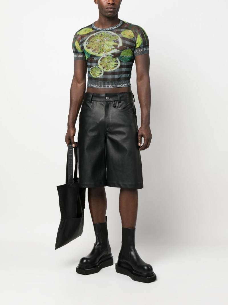 lemon-print mesh cropped T-shirt 3