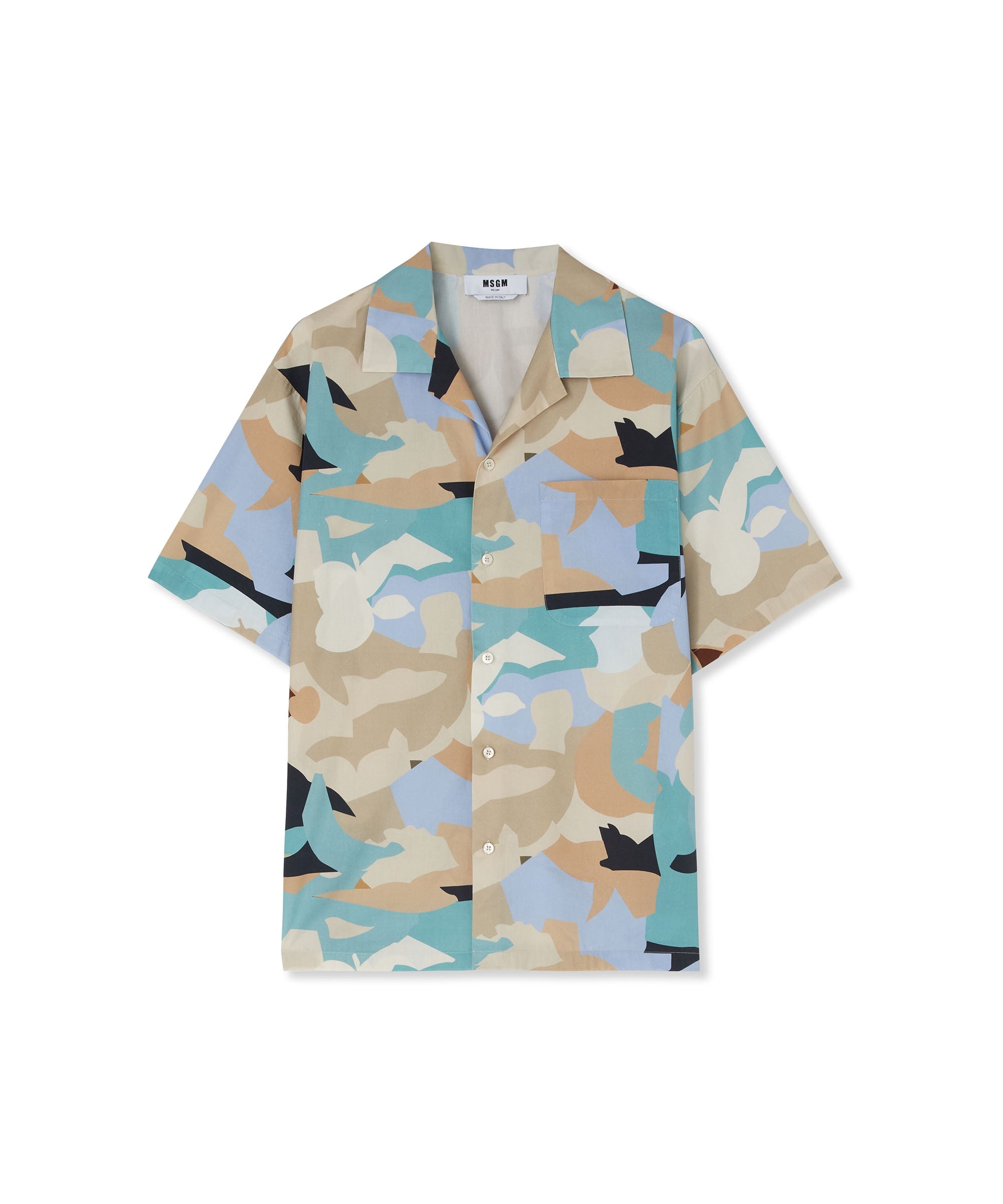 Poplin bowling shirt with "geo camo" print - 1