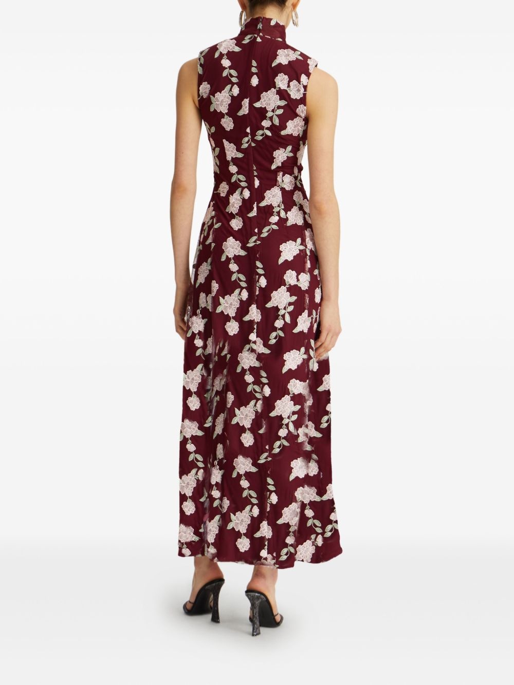 floral-embroidered sleeveless maxi dress - 3