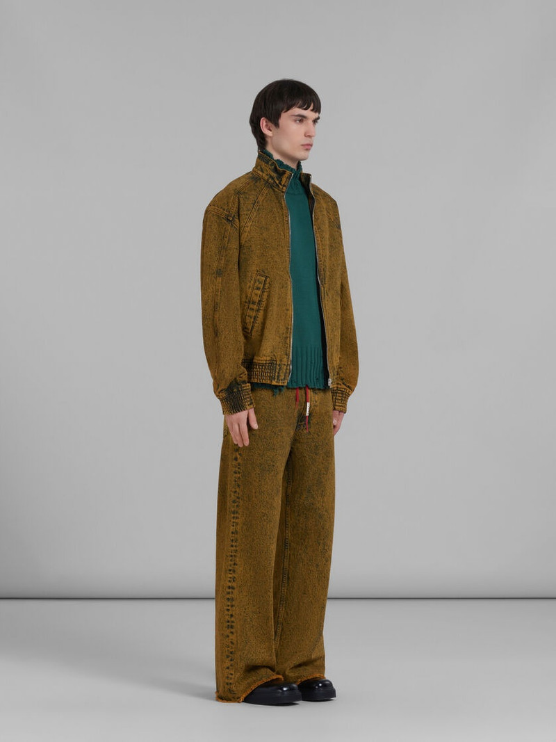 BROWN MARBLE-DYED DENIM BOMBER JACKET 6