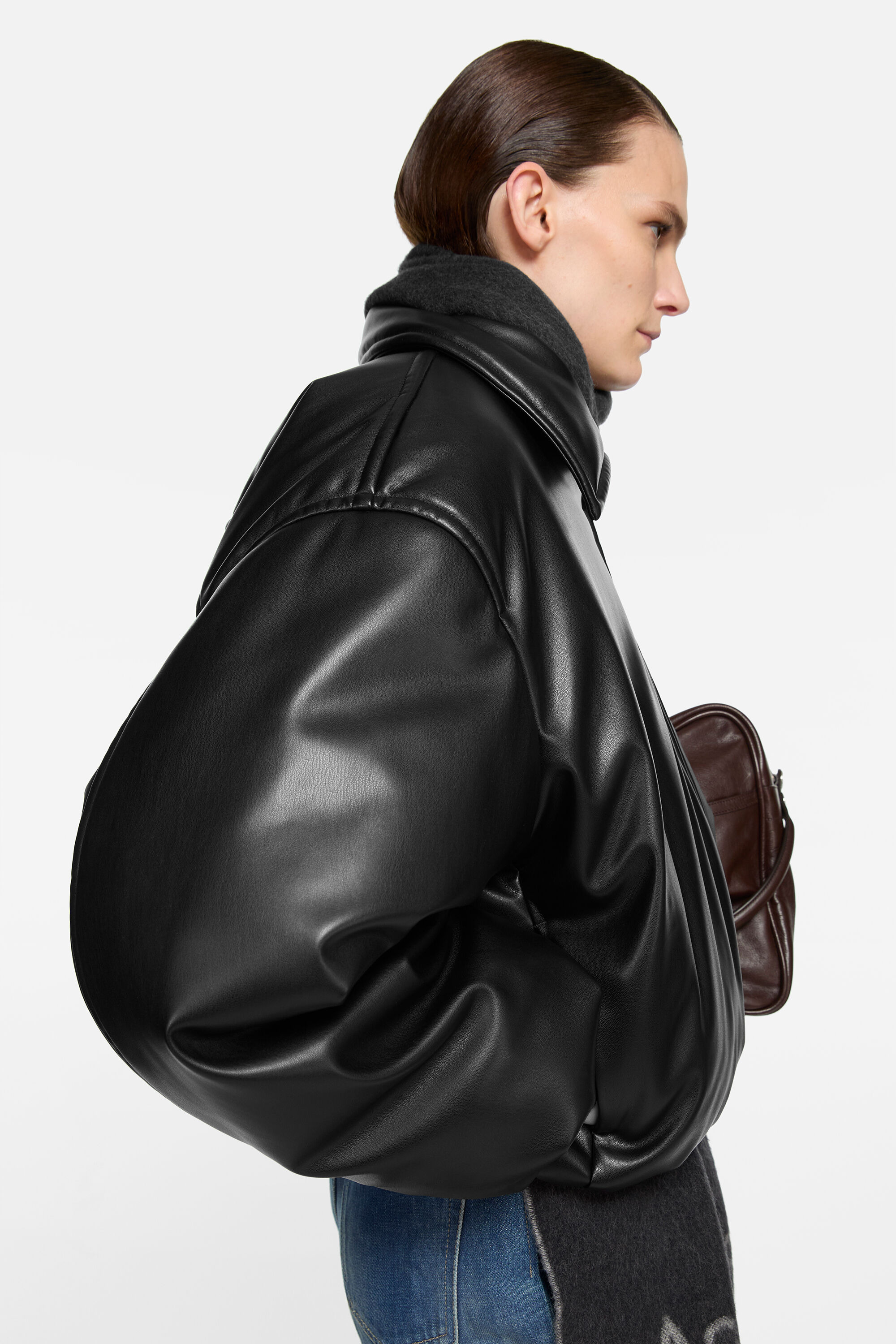 Faux leather bomber jacket - Black - 4
