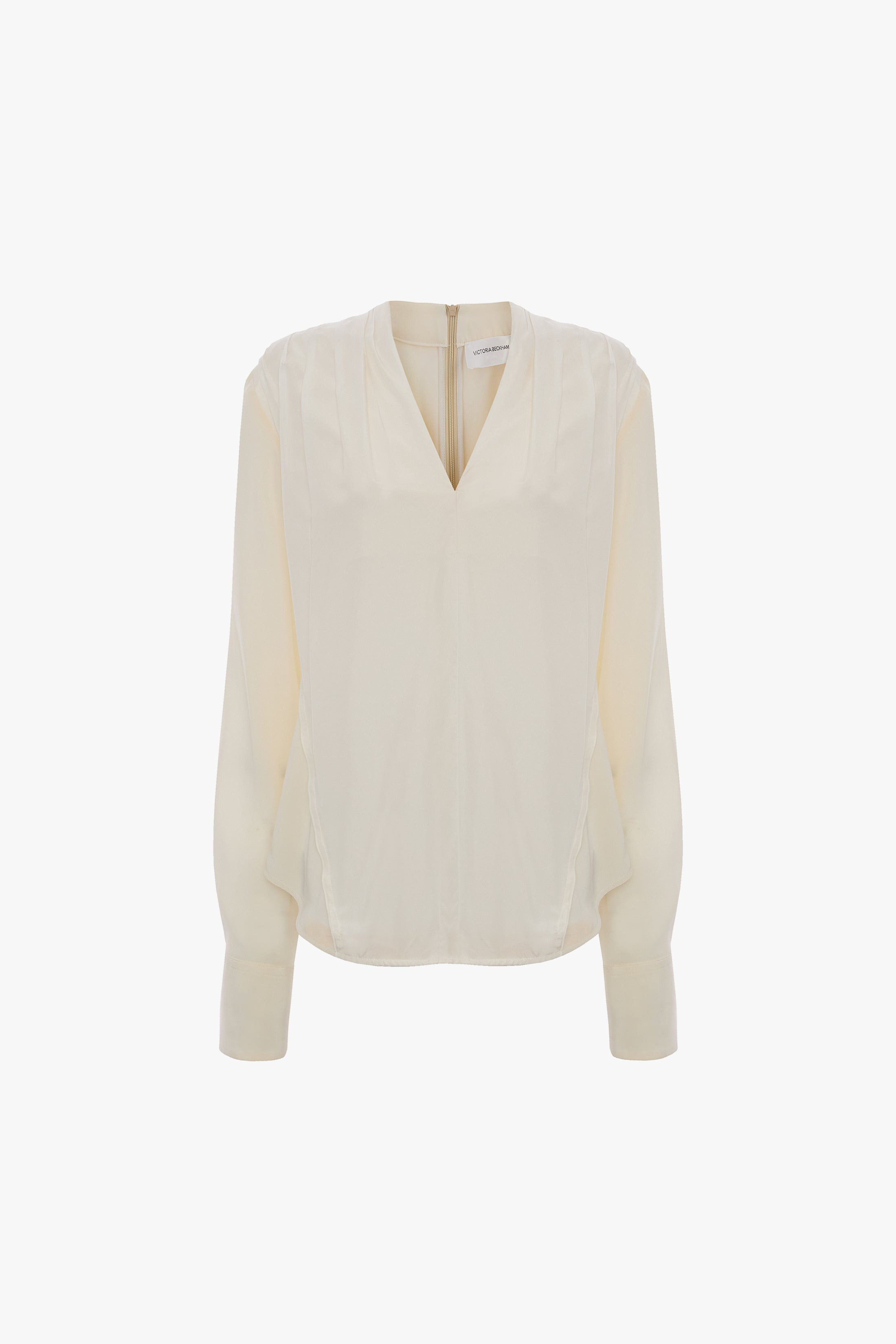 V-Neck Gathered Top In Ivory - 1