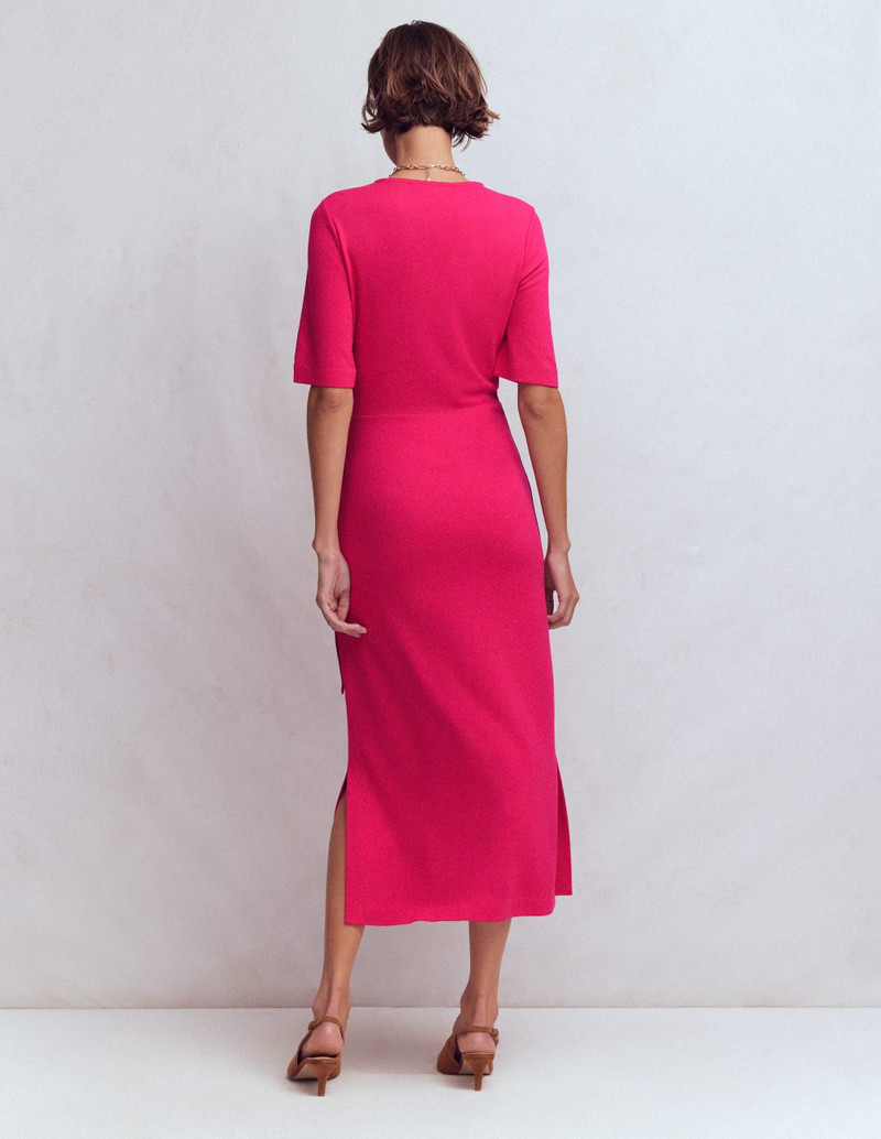Zinnia Tie Ponte Midi Dress-Vibrant Pink 5