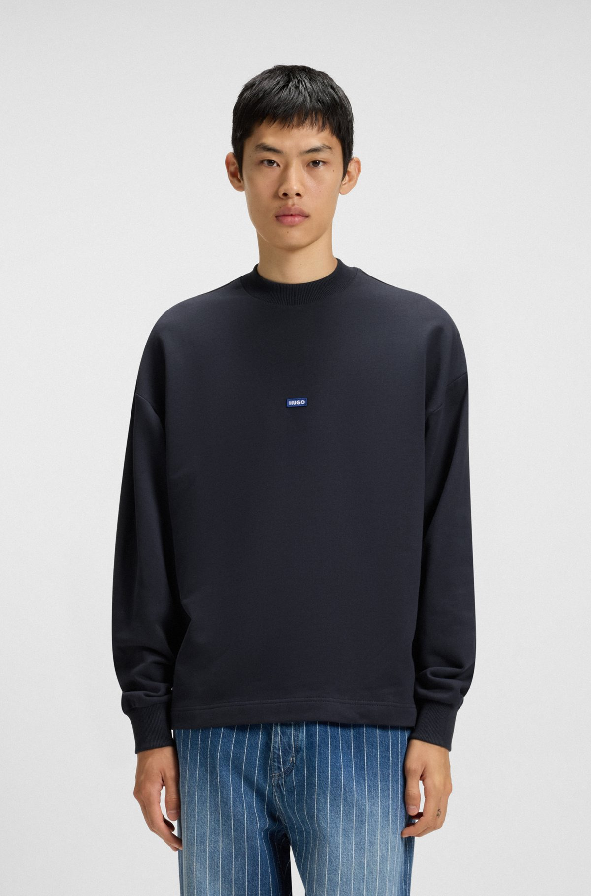 COTTON-TERRY SWEATSHIRT WITH BLUE LOGO LABEL - 2