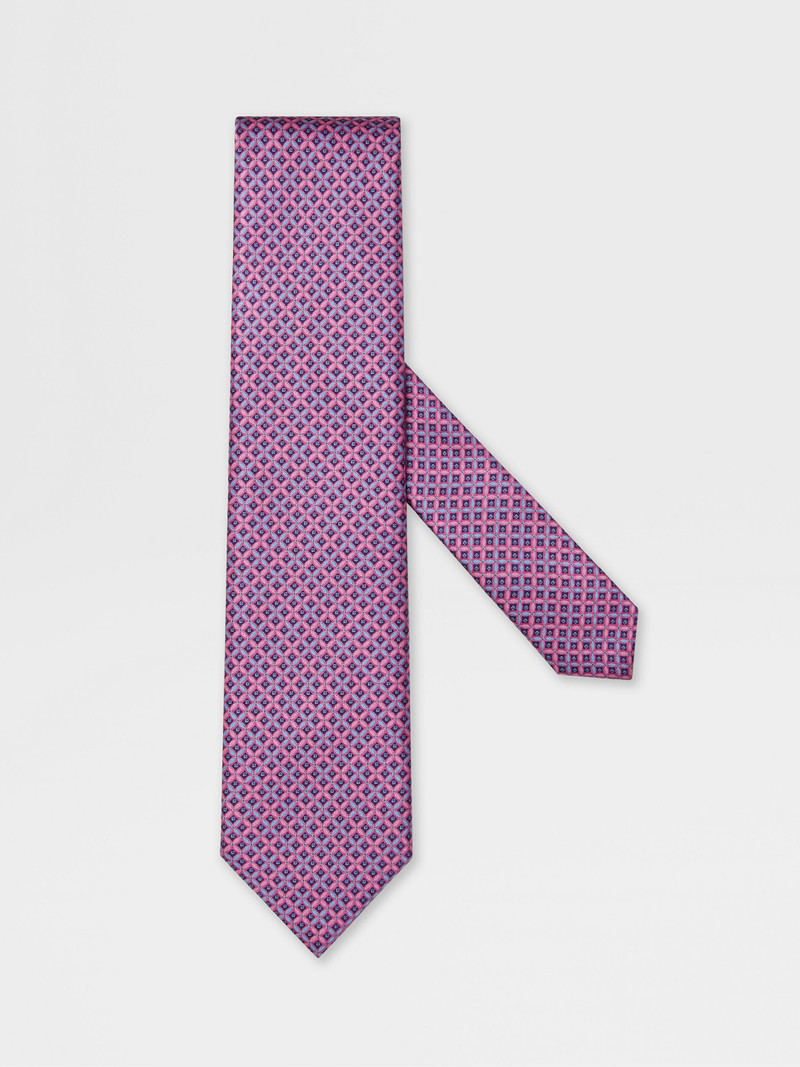 PINK PRINTED SILK TIE 1