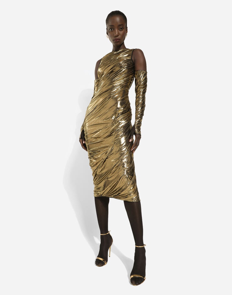 Foiled organzine calf-length dress with gloves - 6