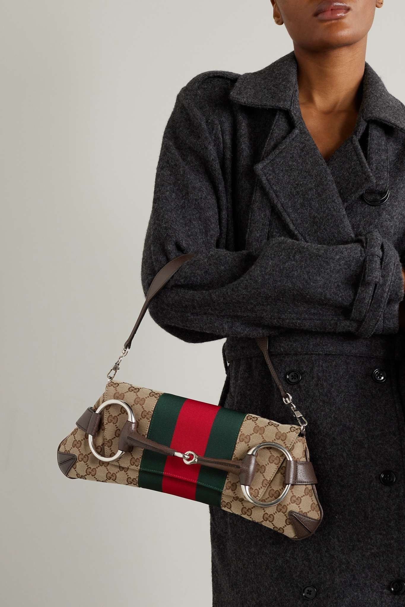 GUCCI Horsebit-embellished webbing-trimmed canvas-jacquard