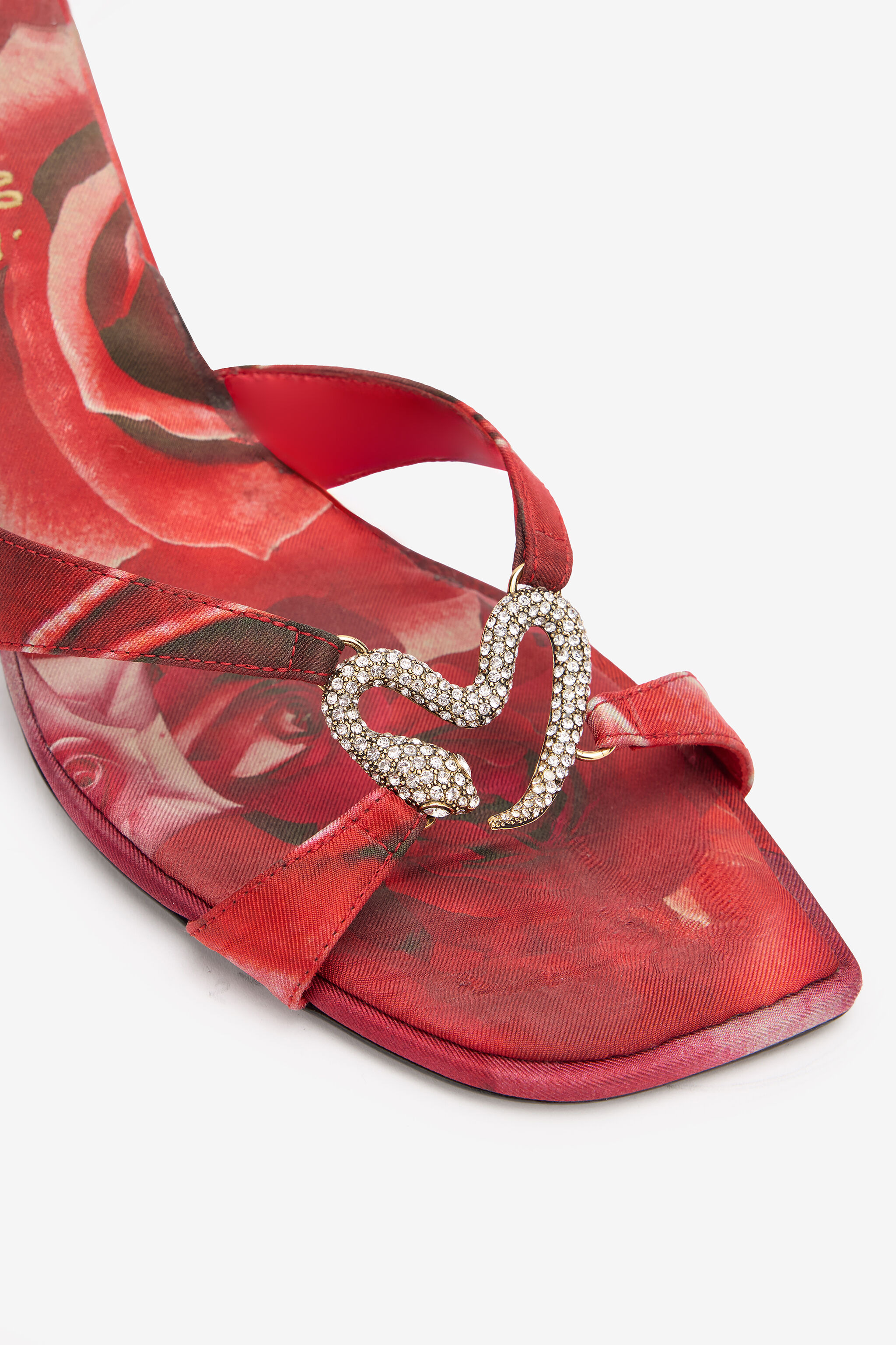 Sandals With Rose Print And Bejeweled Snake - 4