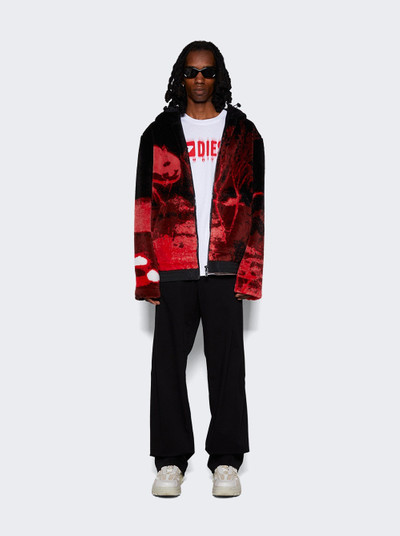 Diesel S-MONTY Teddy-Fleece Hoodie Black and Red outlook