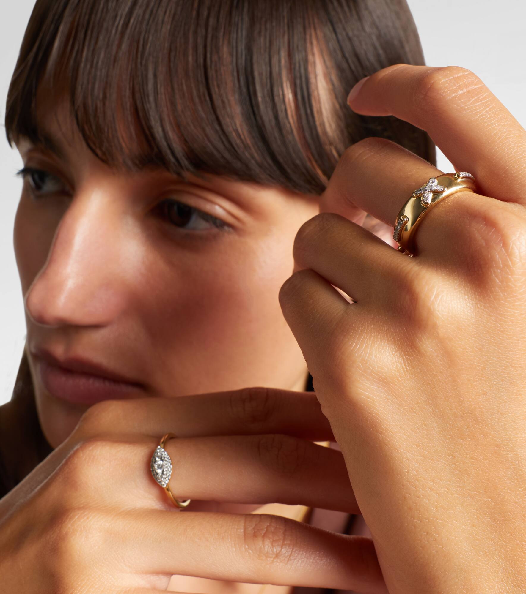 Diamond Cross Stitch 14kt gold ring with white diamonds - 3