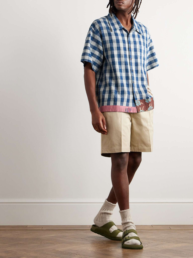 Story mfg. Uniform Convertible-Collar Patchwork Organic Cotton Shirt outlook