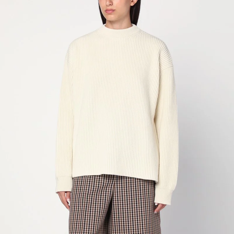 White ribbed crewneck sweater - 1