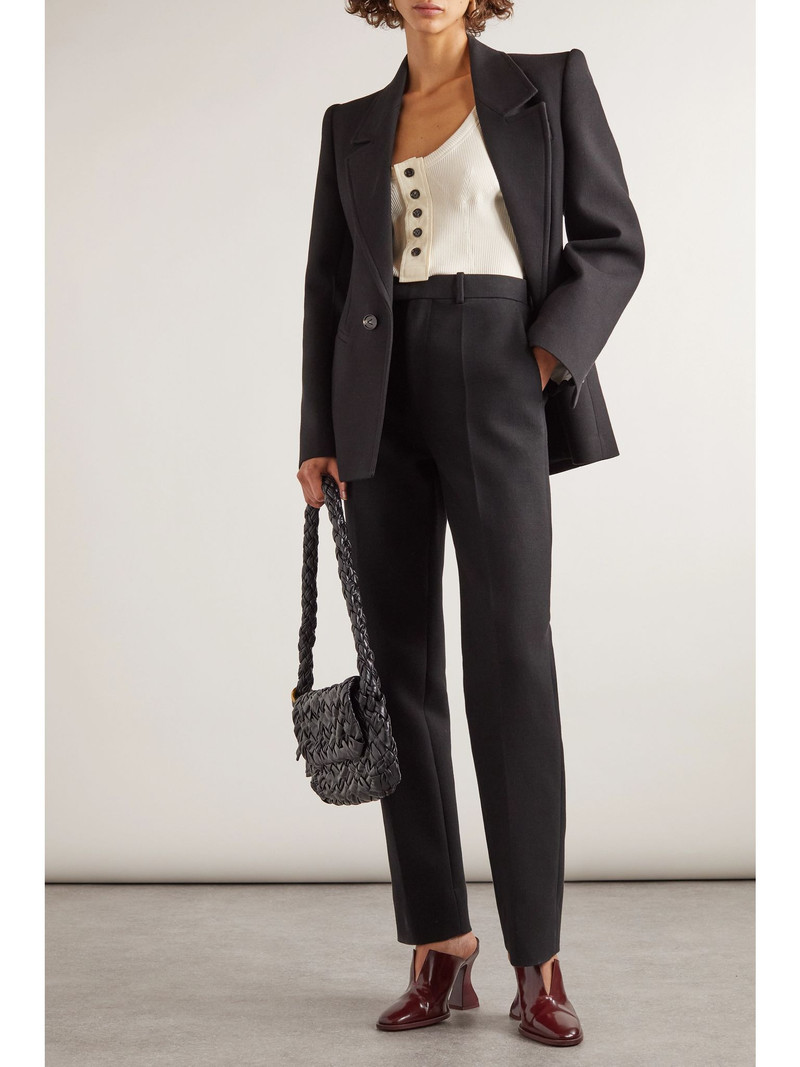 Bottega Veneta Pleated cotton-blend crepe straight-leg pants Black outlook