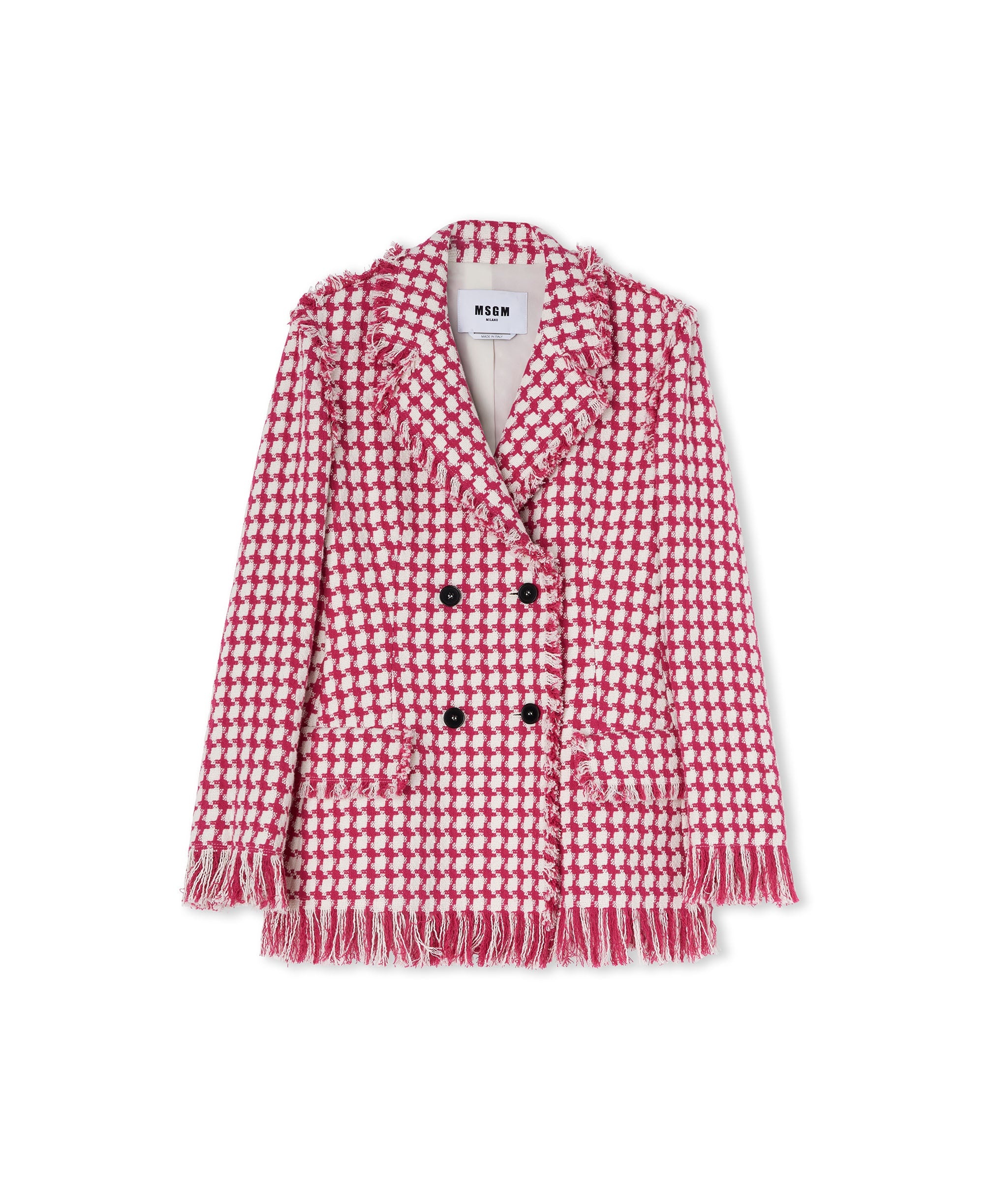 Double-breasted houndstooth blazer with lapel collar - 1
