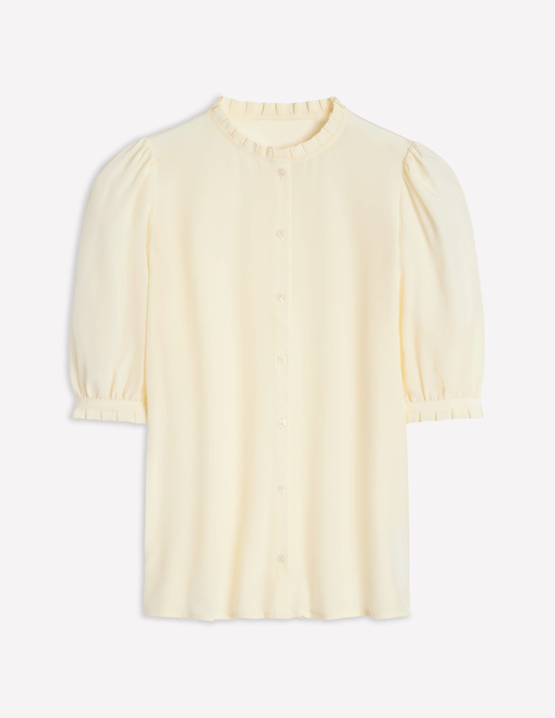 Frill Detail Silk Top-Ivory 1