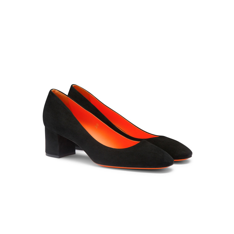Santoni Women's black suede low-heel pump outlook