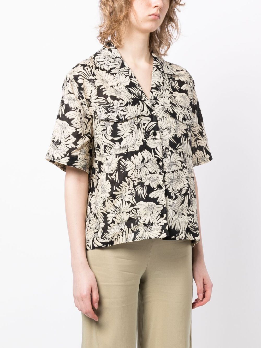 floral-print linen shirt - 3
