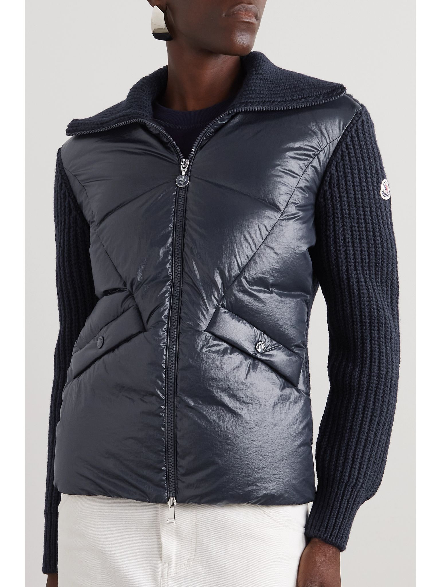 Ribbed wool-blend and quilted shell down jacket Navy - 3