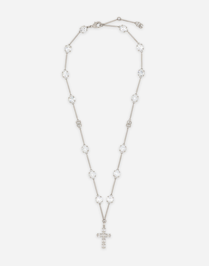 Rosary-style necklace with rhinestone-detailed crosses 1
