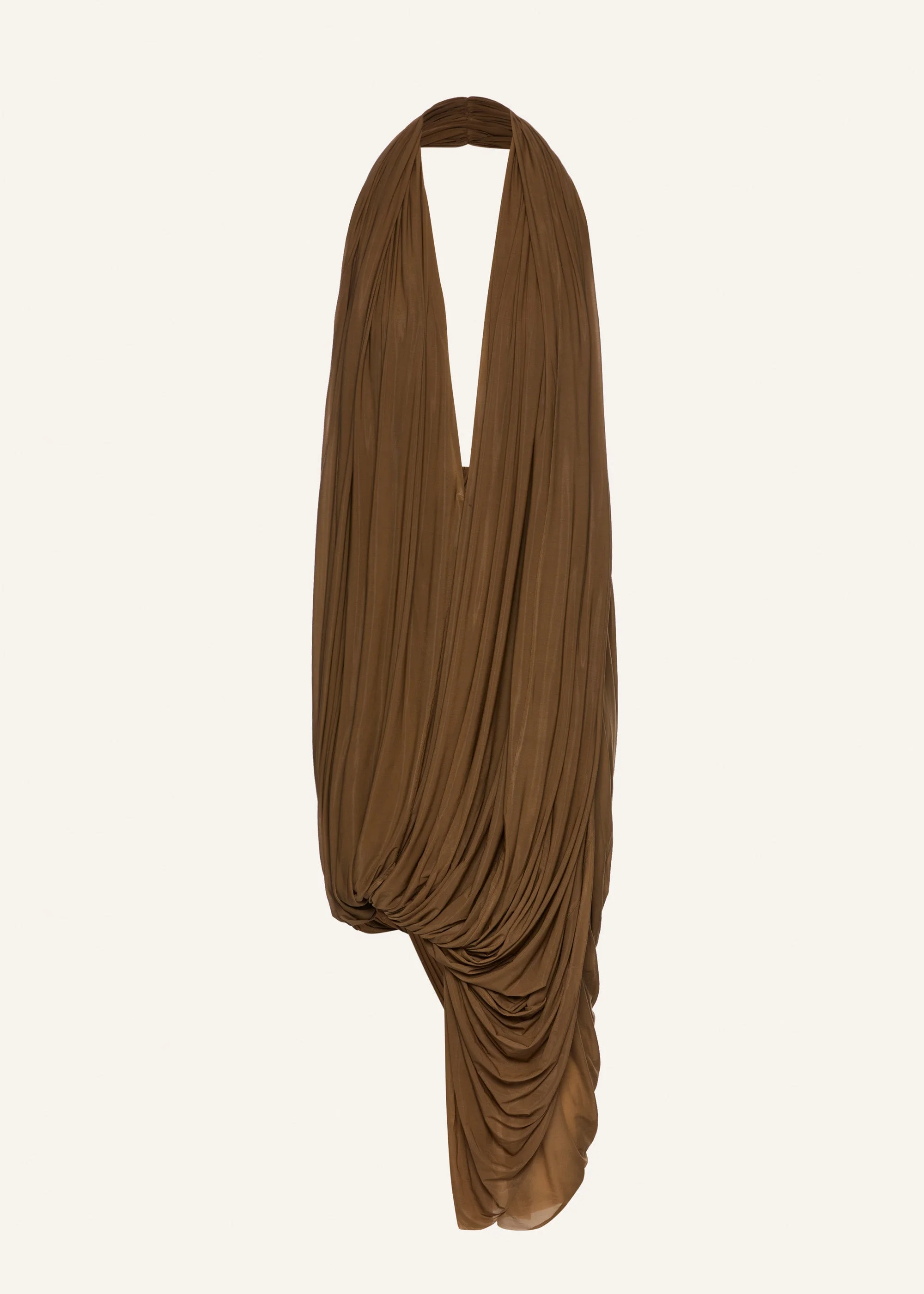 Swathed halter midi dress in beige - 1