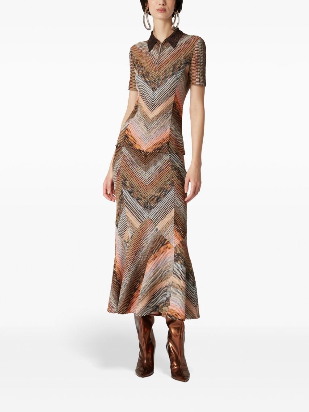 patchwork-effect lamÃ© flared midi skirt - 2