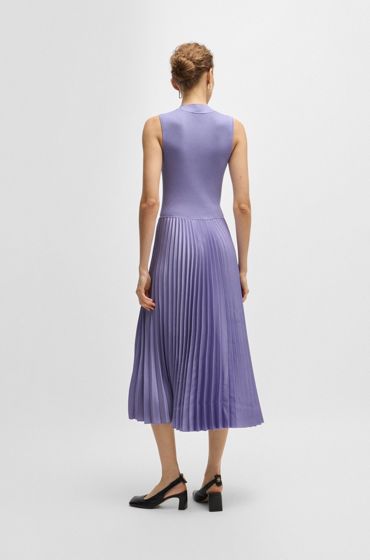 MIXED-MATERIAL DRESS WITH PLISSÉ SKIRT - 5