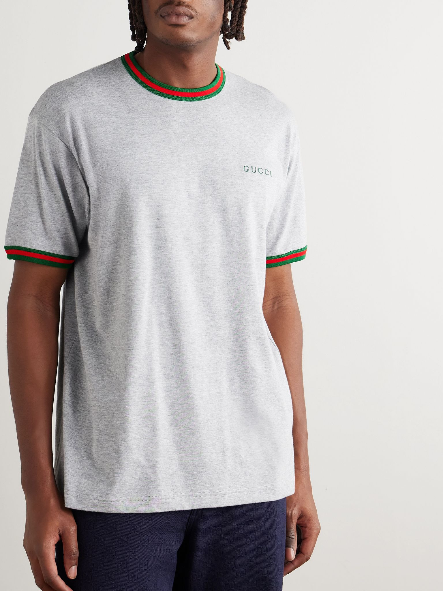 Logo-Embroidered Cotton-Jersey T-Shirt Gray - 3