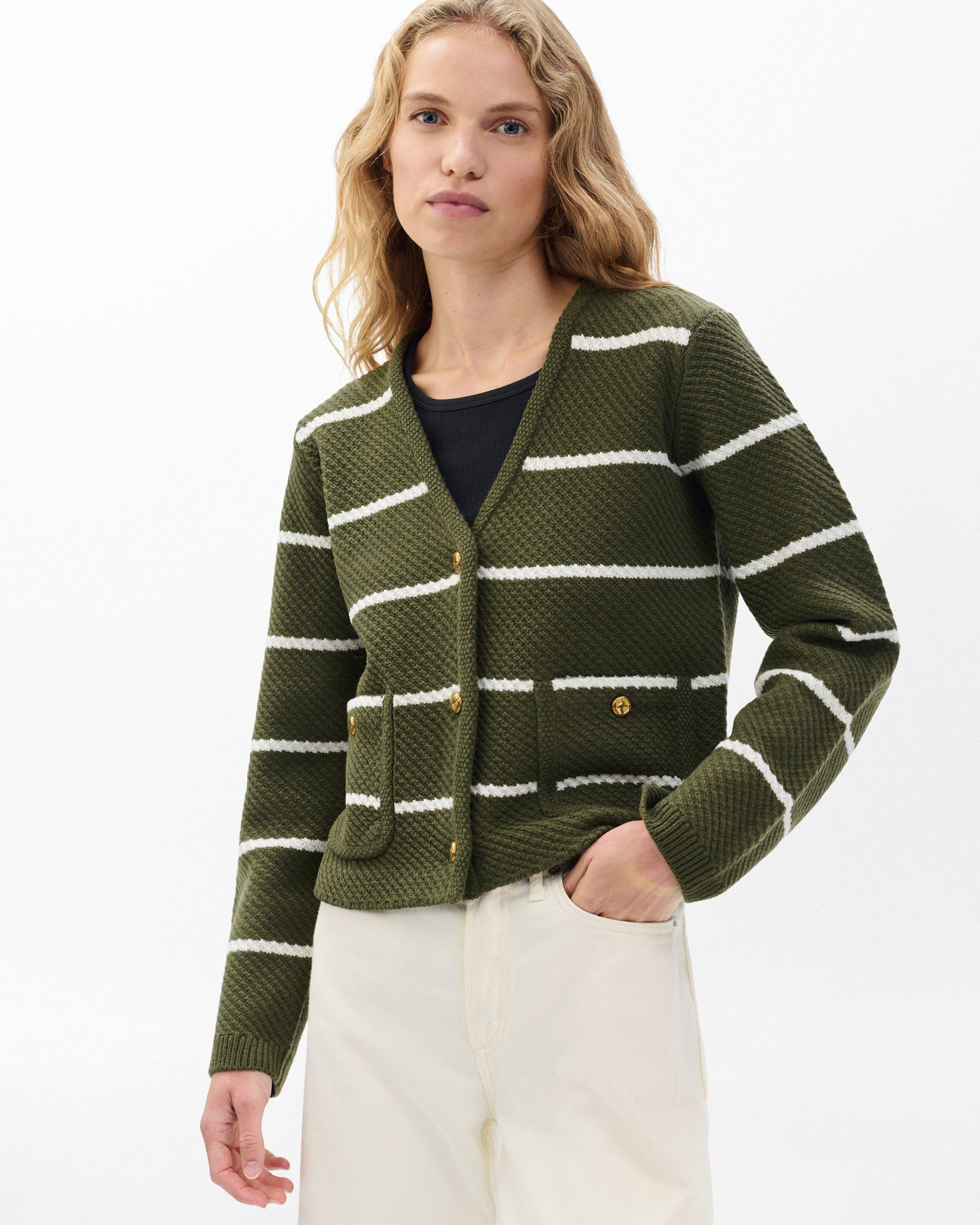 Peggy Striped Wool V-Neck Cardigan - 3
