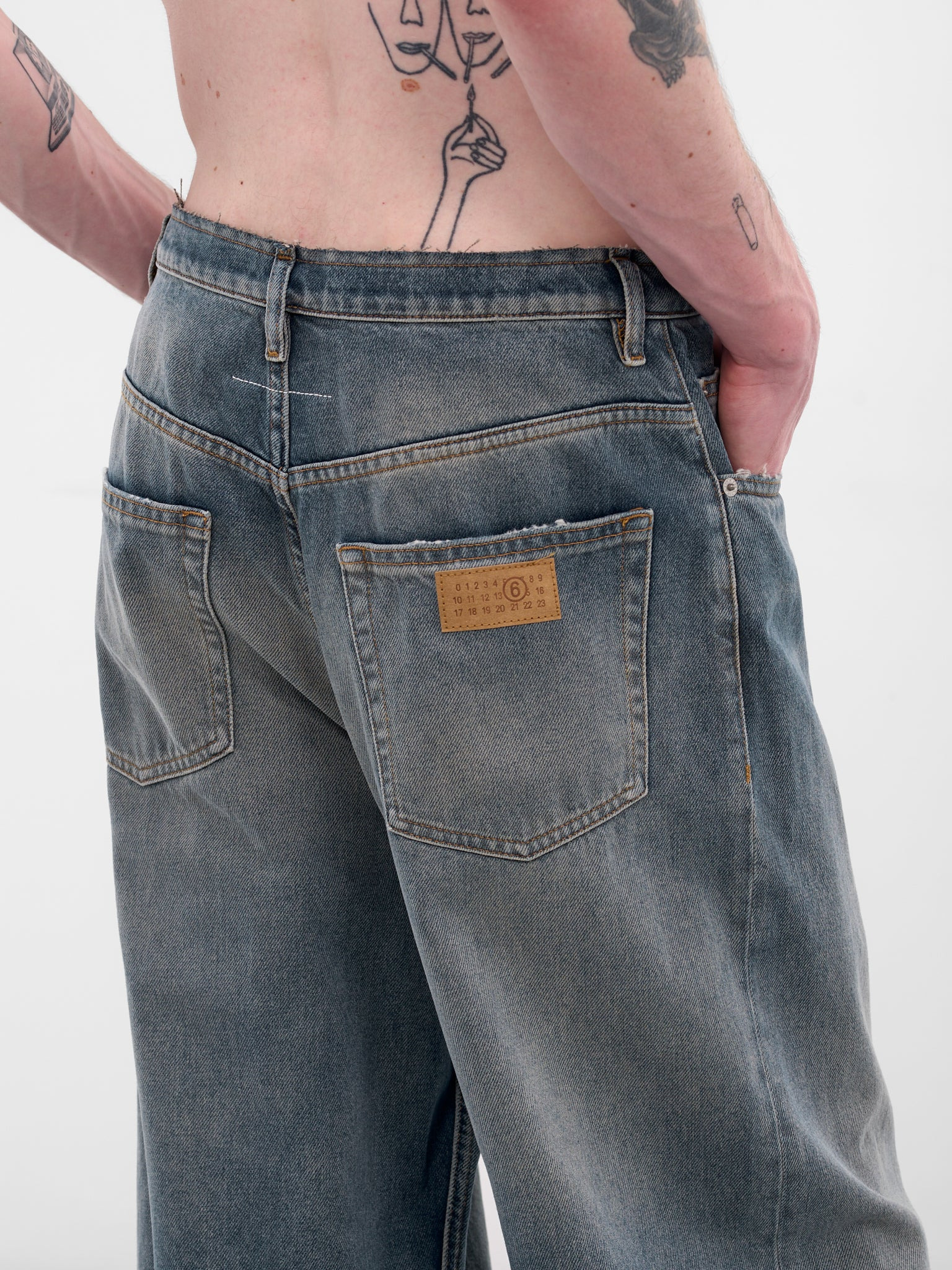 Blue Denim Wide Leg Jeans - 4
