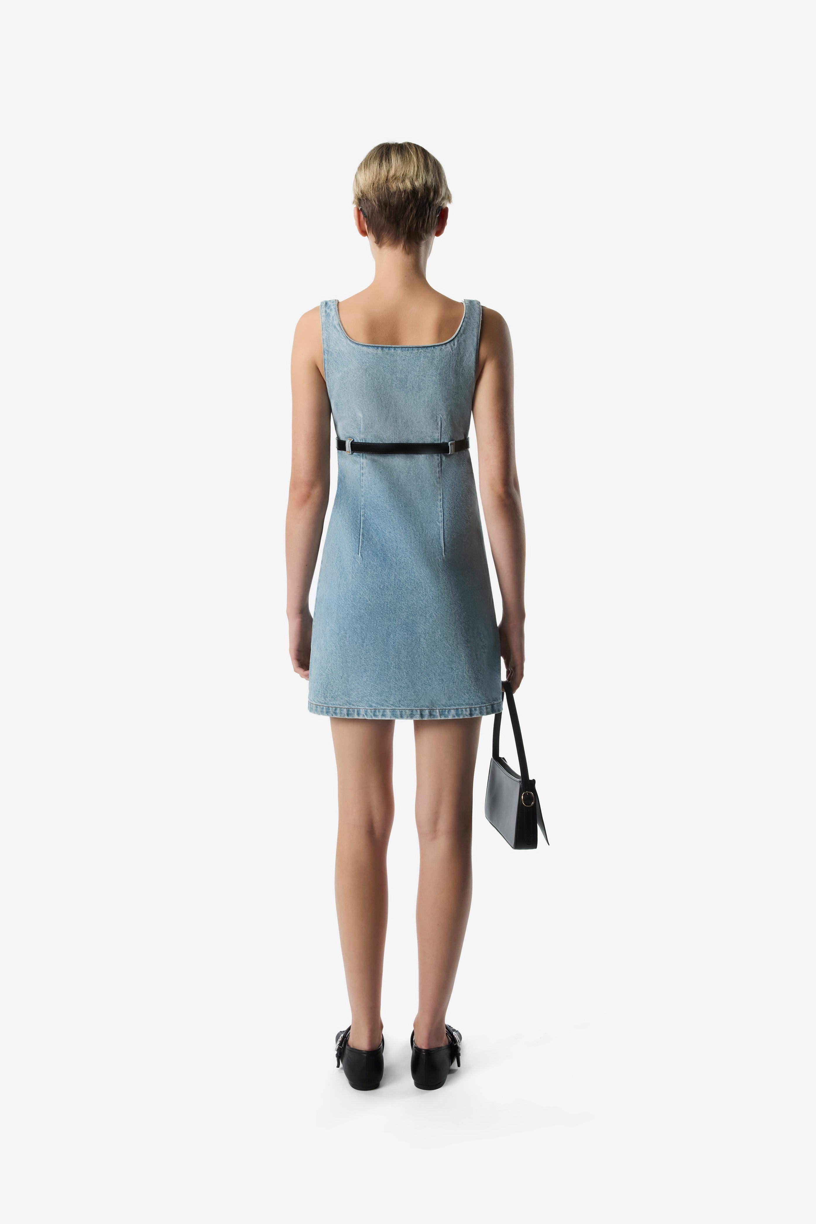 Belted Denim Mini Dress - 4