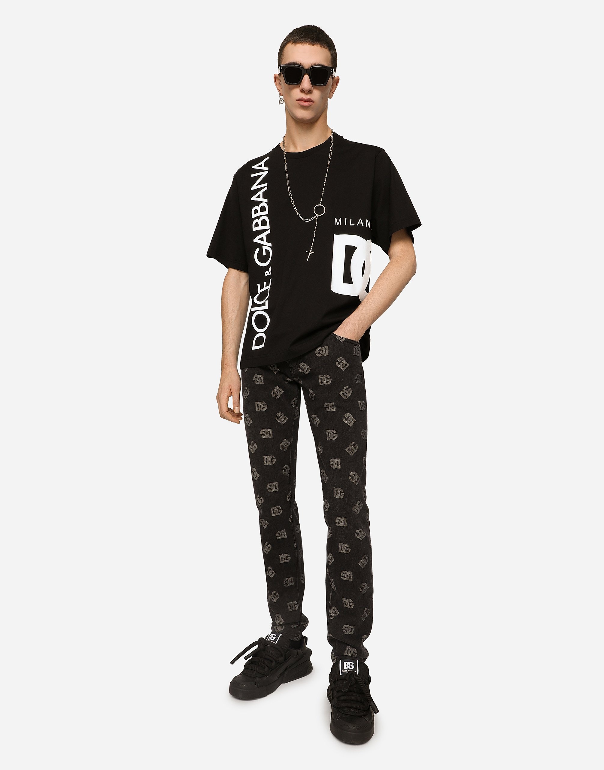 Skinny stretch jacquard jeans with DG Monogram design - 2