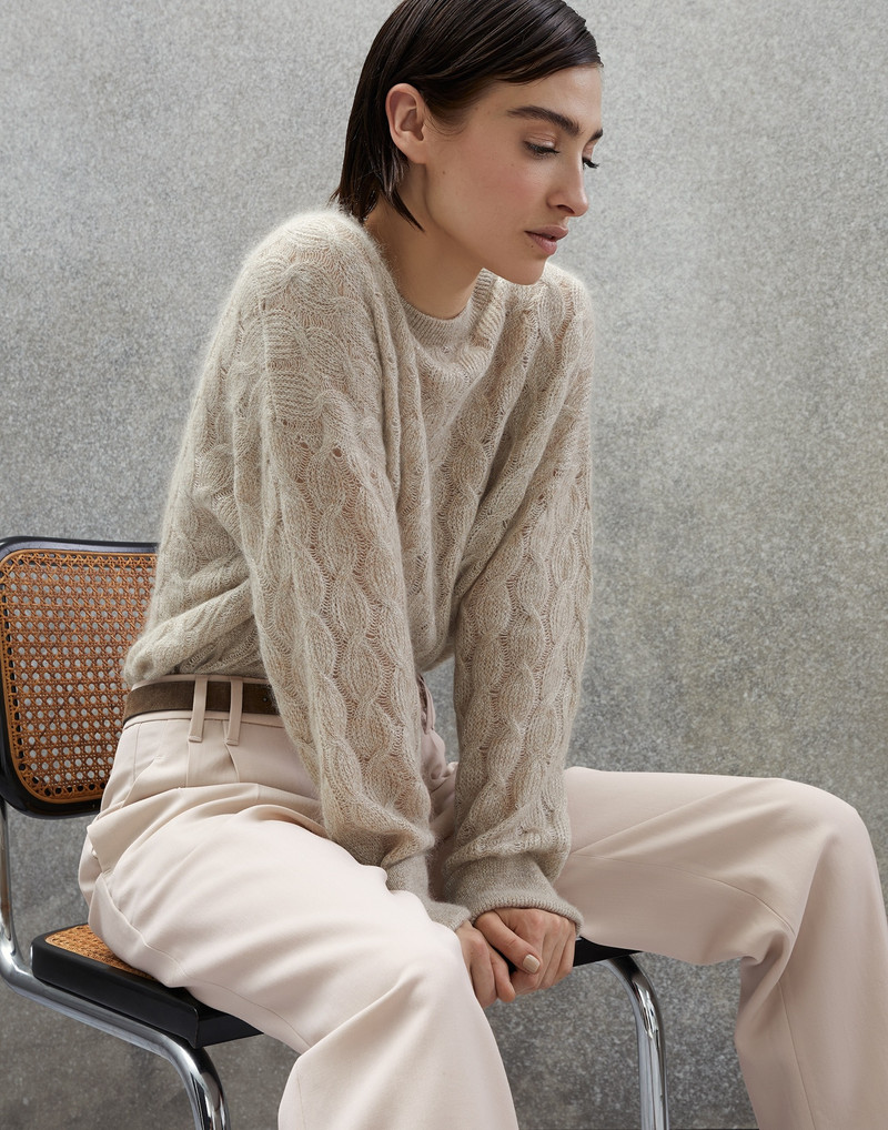 Viscose and virgin wool gabardine slouchy trousers with monili 5