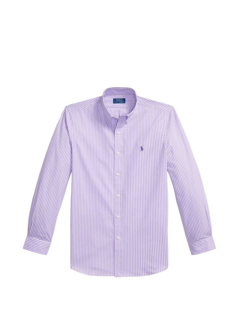 striped embroidered-logo shirt 1