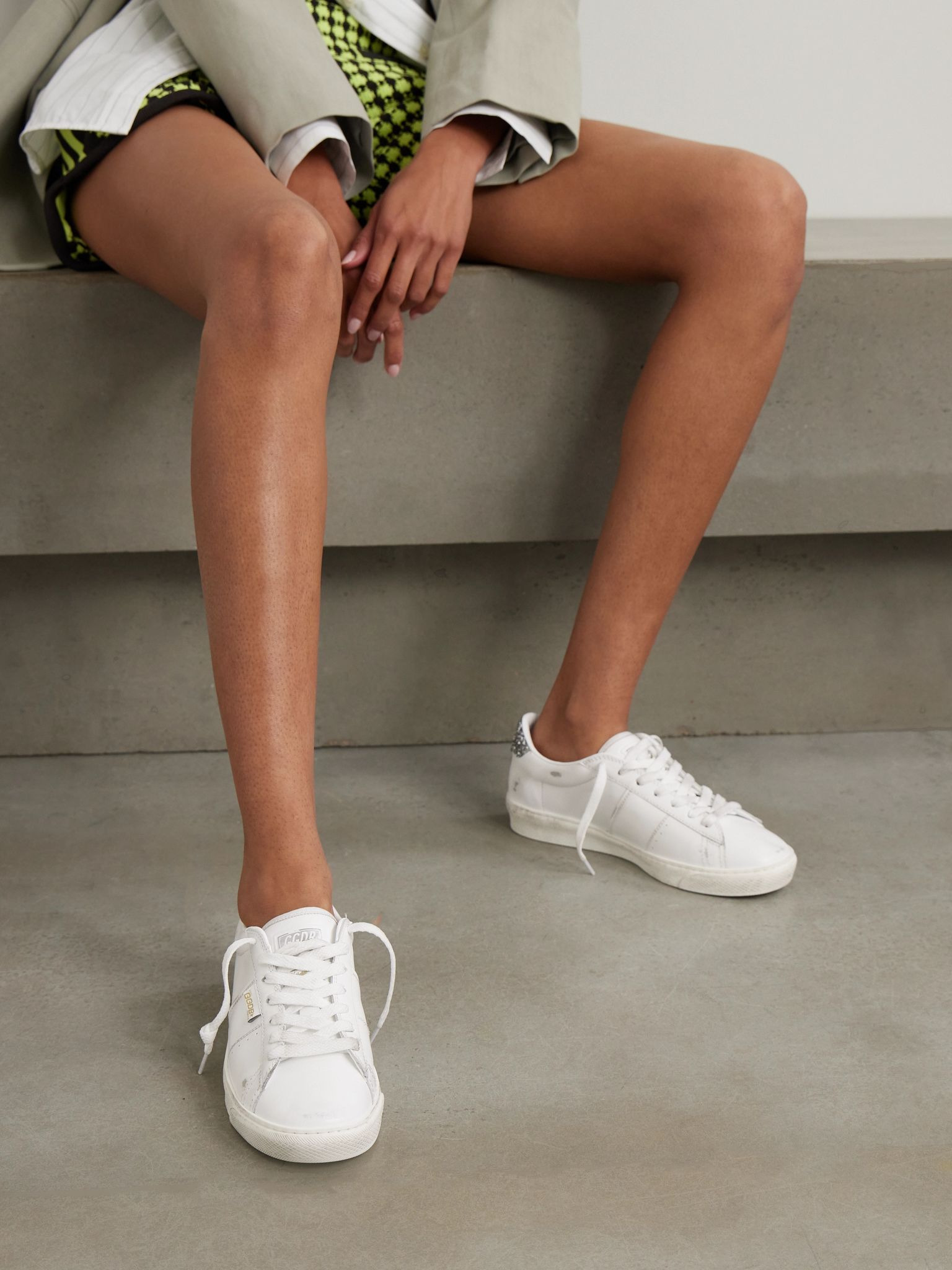 Matchstar distressed glittered leather sneakers White - 2