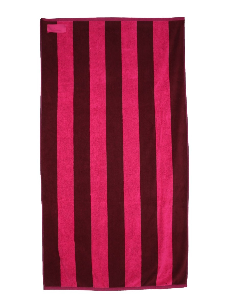 STRIPED ORGANIC COTTON BEACH TOWEL WITH JACQUARD LOGO - 1