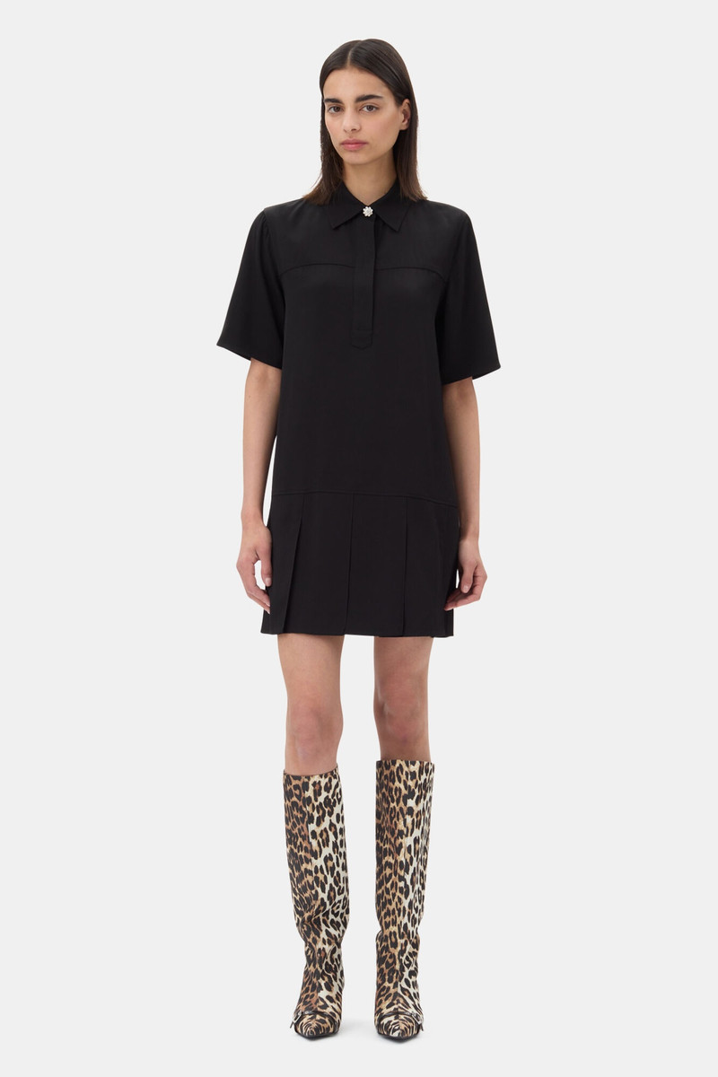 GANNI BLACK VISCOSE TWILL MINI DRESS outlook