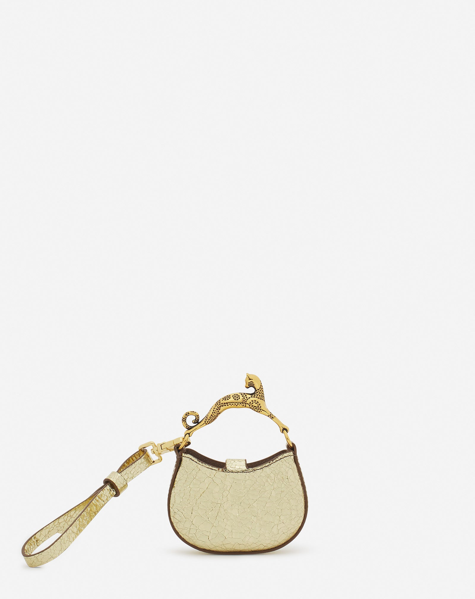 MICRO HOBO CAT CHARM BAG IN CRACKLED METALLIC LEATHER - 4