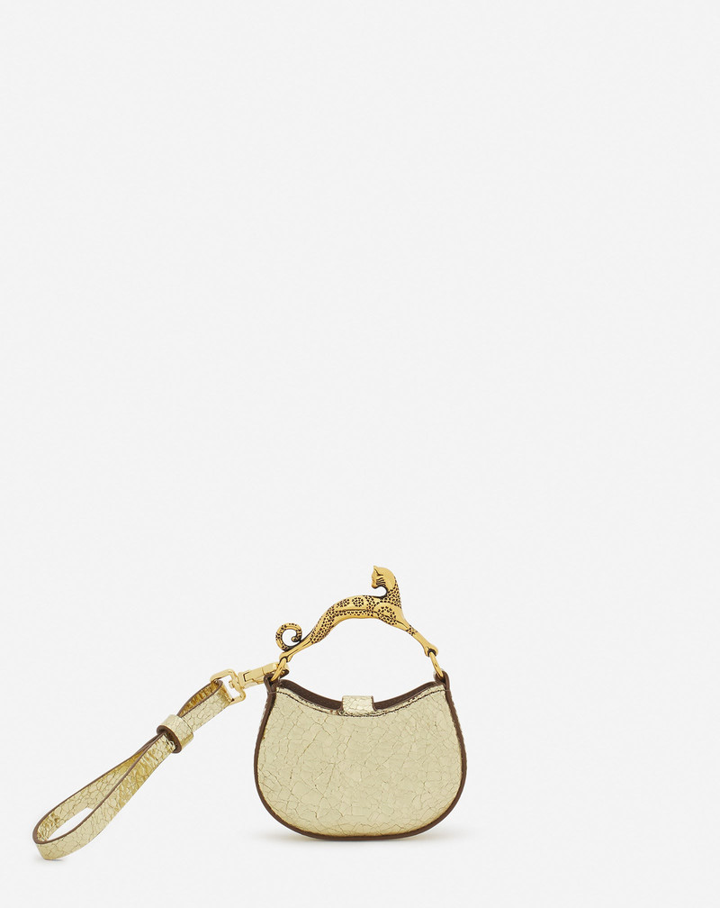 MICRO HOBO CAT CHARM BAG IN CRACKLED METALLIC LEATHER 4