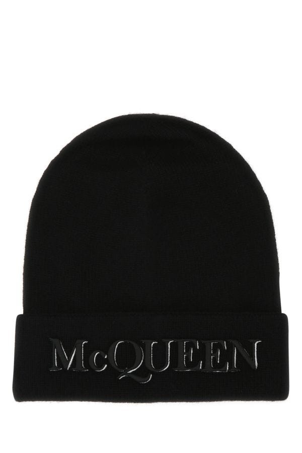 Black cashmere beanie hat - 1